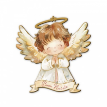 M-029 DECORAZIONE DA APPENDERE ANGELO CON CARTIGLIO BUON NATALE cm 15,5x15,5 CIRCA