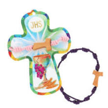 RD FR/052 CONFEZIONE CARTONCINO CROCE CON BRACCIALE CORDA SACRAMENTI COLORI ASSORTITI