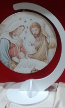 PRESEPE DECORATO TONDO DIAM. 20 cm CON BASE APPOGGIO cm 14x30 CIRCA S.FAM.VARIE