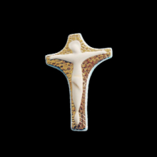 CR SB/002 CROCE BICOLORE  cm 8x12 IN CERAMICA DERUTA CON METALLI PREZIOSI