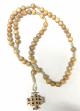 ROSARI LEGNO ULIVO 6 MM  LEG. CORDA CROCE GERUSALEMME