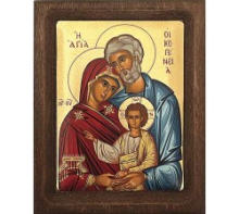 QD LA/014 ICONA GRECA SERIGRAF. SU TELA ORO BORO LEGNO cm 29,5x23 CIRCA SACRA FAMIGLIA  APPENDERE/APPOGG.