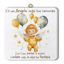 M-005 QUADRETTO IN LEGNO ANGELO cm 19x19 CIRCA CON DISEGNI IN RILIEVO E SCATOLA